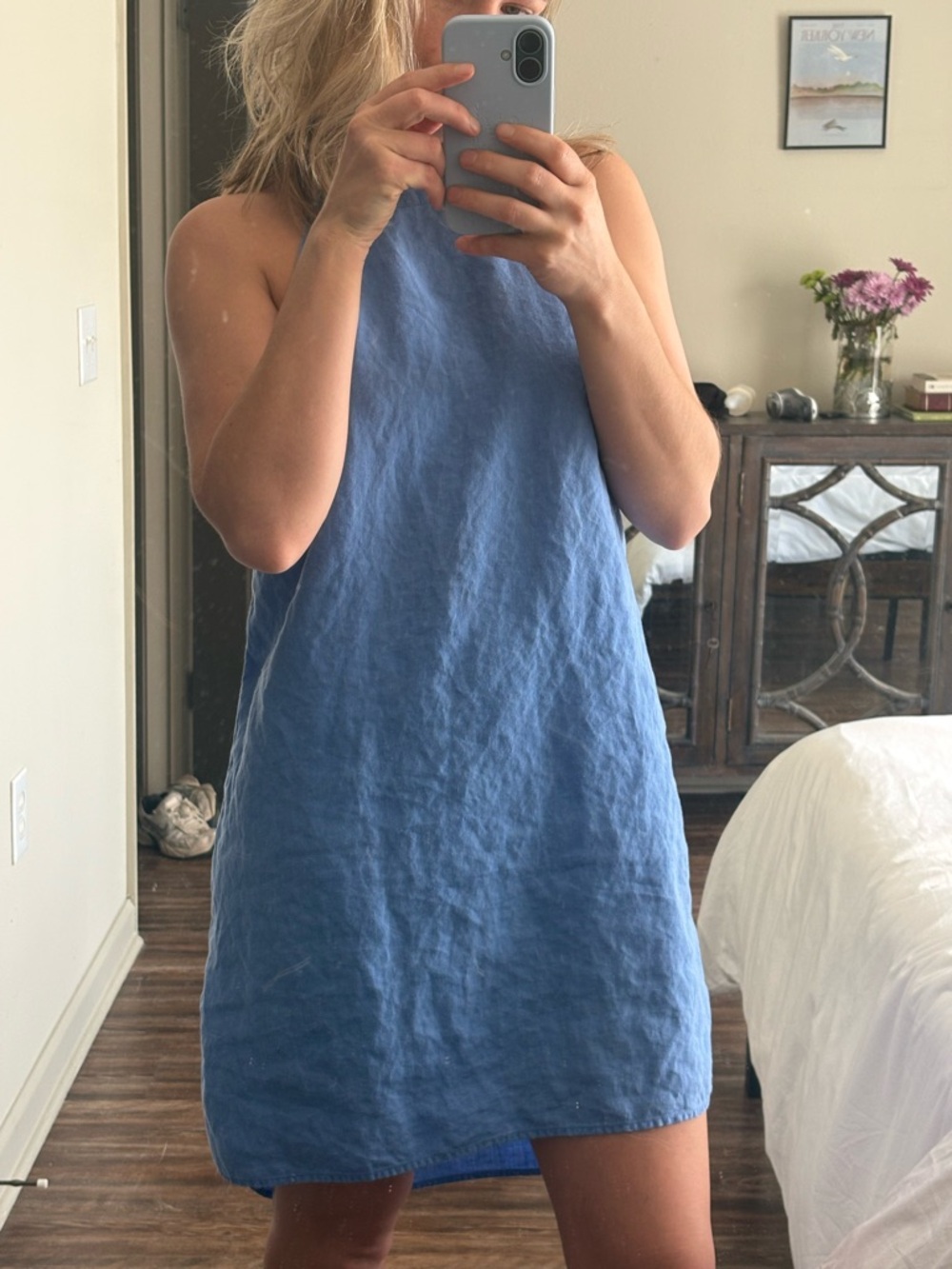 Linen Halter Midi Dress in Cornflower Blue - Picture 11 of 11